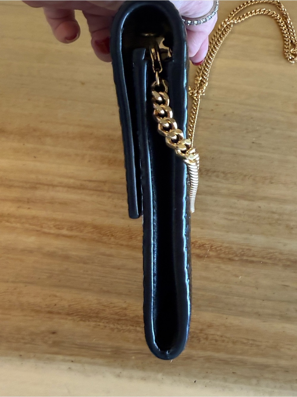 Yves Saint Laurent Black Croc-Embossed Envelope Crossbody with Gold Hardware - Picture 3 of 9